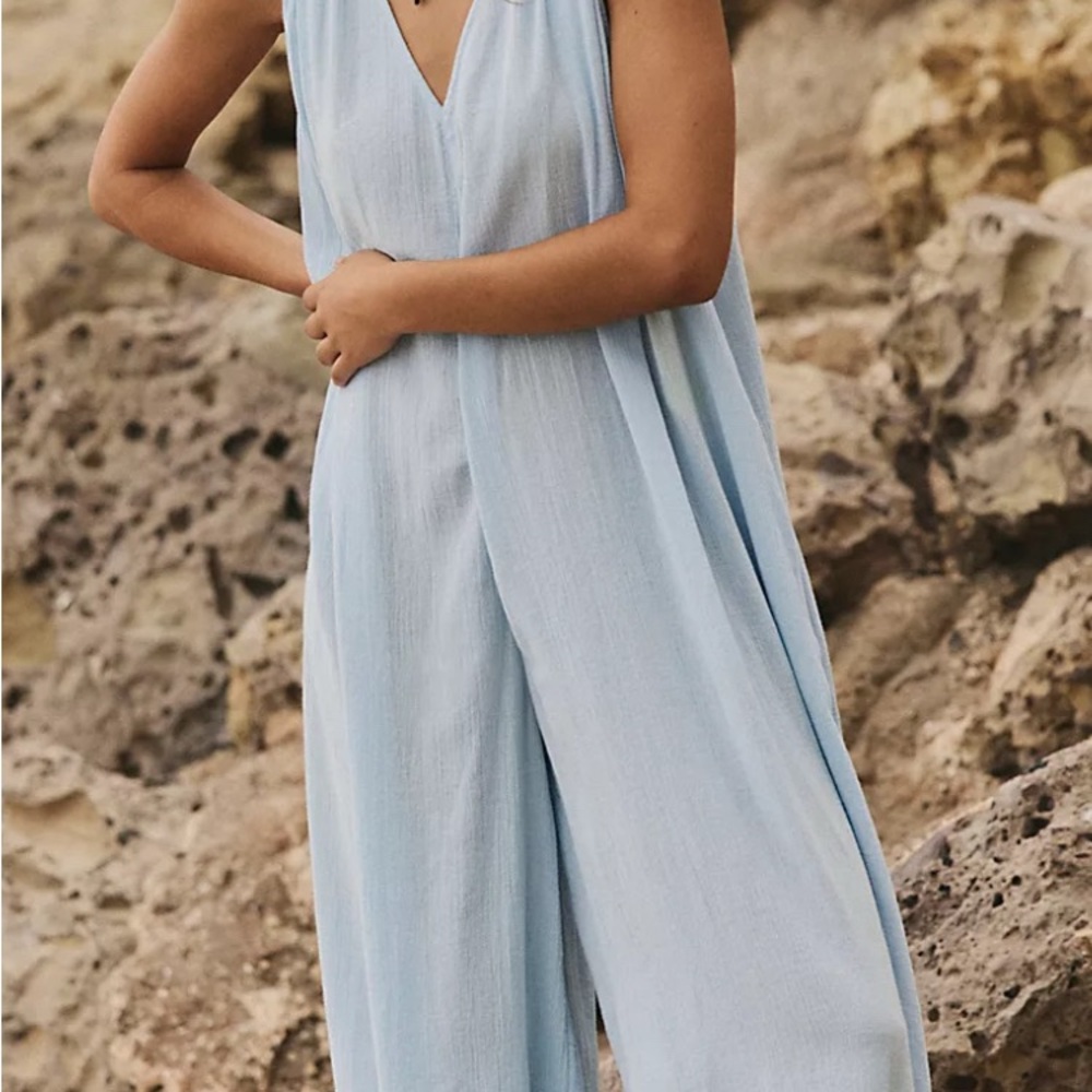 Free People Nautical Notions Jumpsuit sky blue size small will fit s-xl - Picture 5 of 9